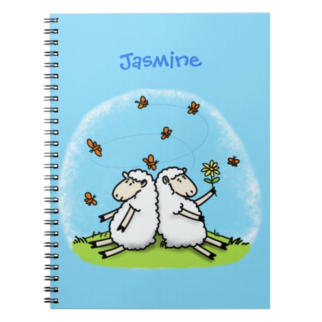 Cute sheep friends and butterflies cartoon notebook (Front)