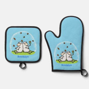 Cute sheep friends and butterflies cartoon oven mitt & pot holder set