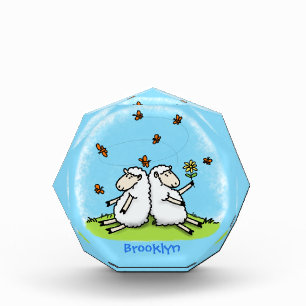 Cute sheep friends and butterflies cartoon photo block
