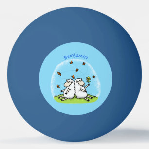 Cute sheep friends and butterflies cartoon ping pong ball