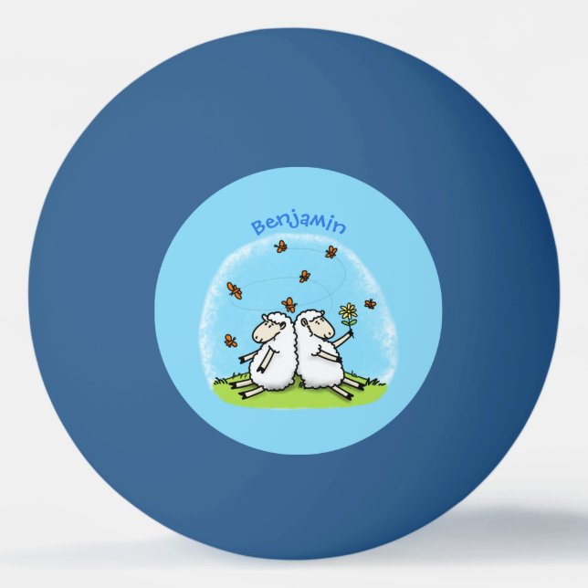 Cute sheep friends and butterflies cartoon ping pong ball (Front)