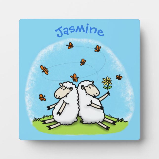 Cute sheep friends and butterflies cartoon plaque (Front)