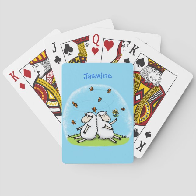 Cute sheep friends and butterflies cartoon playing cards (Back)