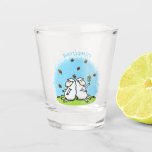 Cute sheep friends and butterflies cartoon  shot glass