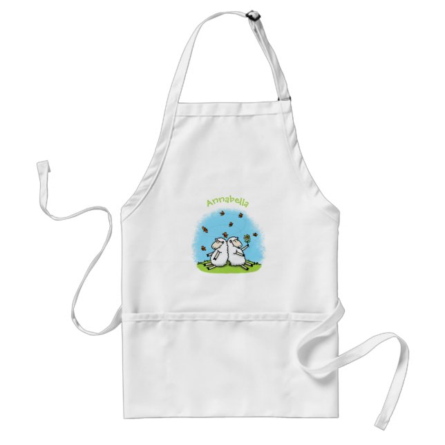 Cute sheep friends and butterflies cartoon standard apron (Front)