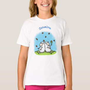 Cute sheep friends and butterflies cartoon T-Shirt