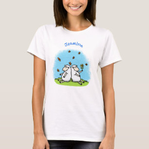Cute sheep friends and butterflies cartoon T-Shirt