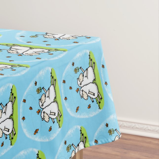 Cute sheep friends and butterflies cartoon tablecloth (In Situ)