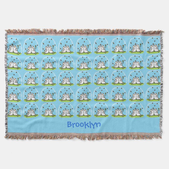Cute sheep friends and butterflies cartoon throw blanket (Front)