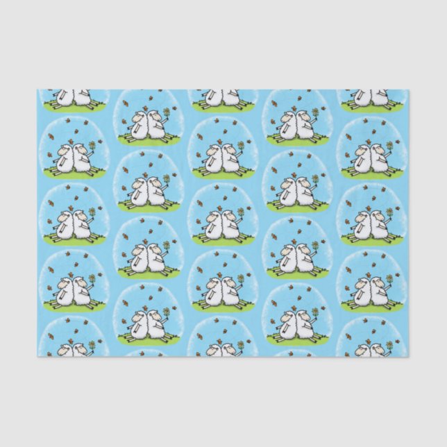 Cute sheep friends and butterflies cartoon tissue paper (Front)