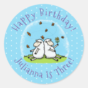 Cute sheep friends personalised cartoon birthday classic round sticker