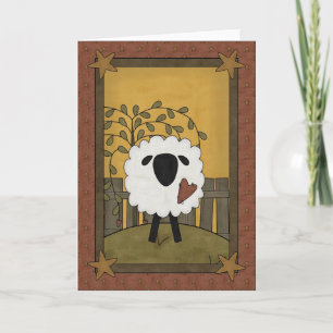 Cute Sheep Heart Love Country Scene - Blank Inside Holiday Card