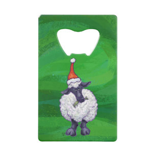 Cute Sheep in Santa Hat On Green
