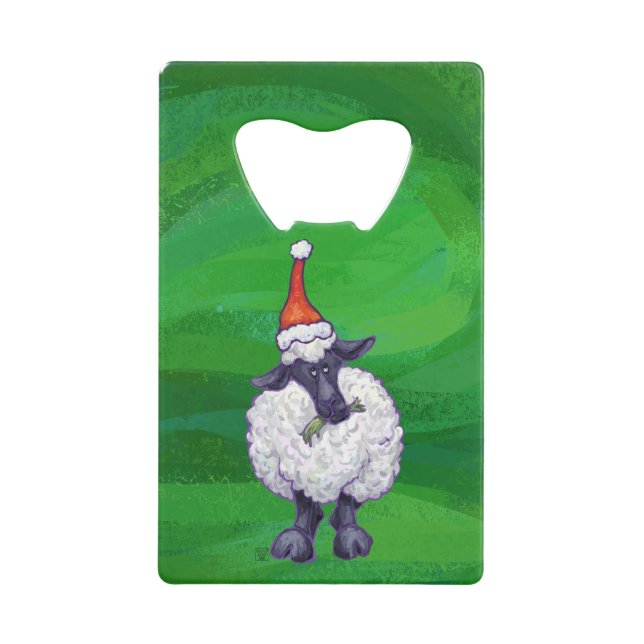 Cute Sheep in Santa Hat On Green (Front)