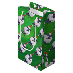 Cute Sheep in Santa Hat On Green Small Gift Bag