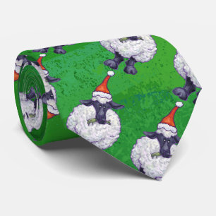 Cute Sheep in Santa Hat On Green Tie