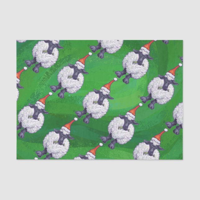 Cute Sheep in Santa Hat On Green Tissue Paper (Front)