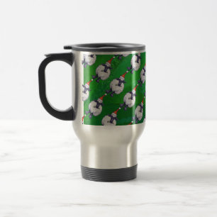 Cute Sheep in Santa Hat On Green Travel Mug