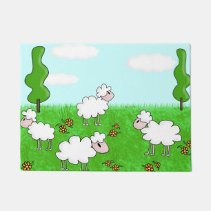 Cute Sheep Kids Illustration Doormat