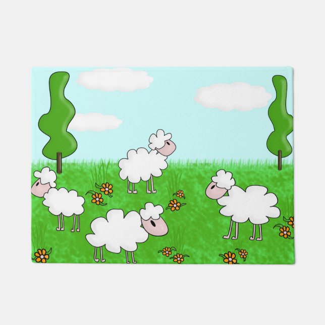 Cute Sheep Kids Illustration Doormat (Front)
