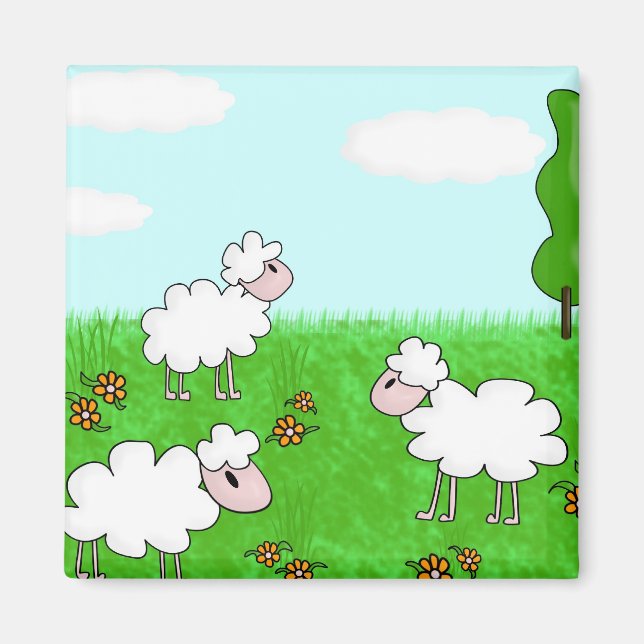 Cute Sheep Kids Illustration Magnet (Front)