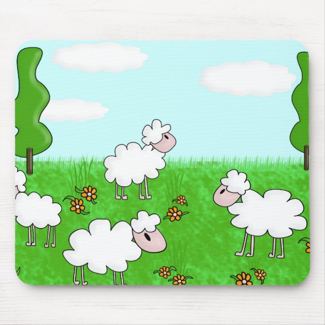 Cute Sheep Kids Illustration Mouse Mat (Front)