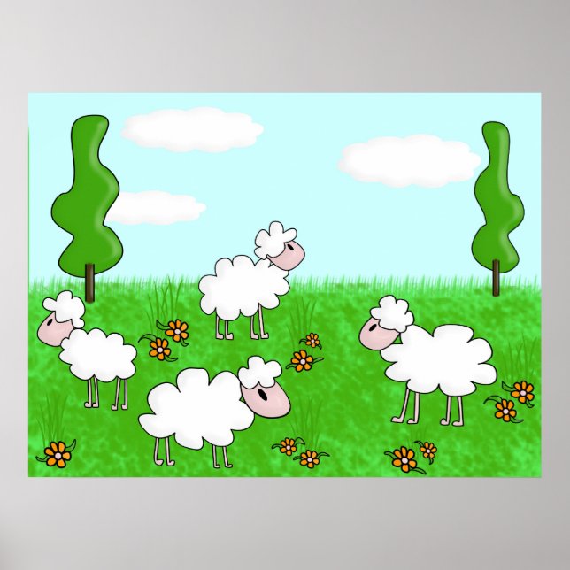 Cute Sheep Kids Illustration Poster (Front)