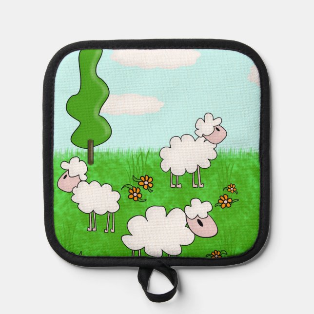 Cute Sheep Kids Illustration Pot Holder (Front)
