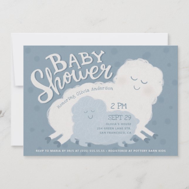 Cute Sheep & Lamb Baby Shower | Blue Farm Animal Invitation (Front)