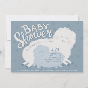 Cute Sheep & Lamb Baby Shower Blue Farm Animal Invitation
