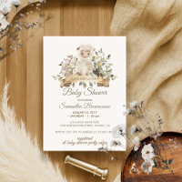 Cute Sheep Lamb Botanical Ribbon Baby Shower