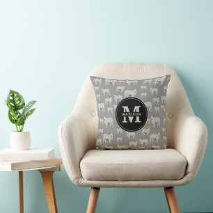 Cute Sheep & Lamb Farm Animal Pattern Monogram Bab Cushion