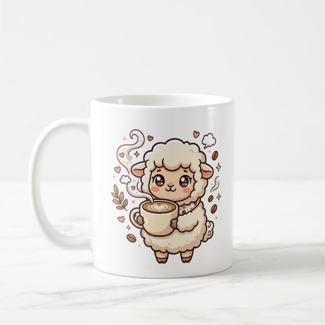 Cute Sheep Latte Art Heart Mug (Left)