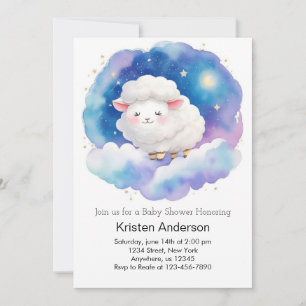 Cute Sheep Night Sky Boy Baby Shower Invitation