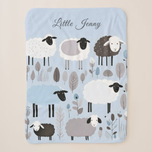 Cute Sheep Pastel Blue Colours Minimal Personalise Sherpa Blanket