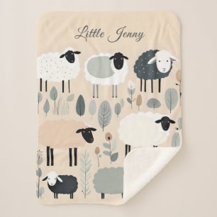 Cute Sheep Pastel Colours Minimal Personalised Sherpa Blanket