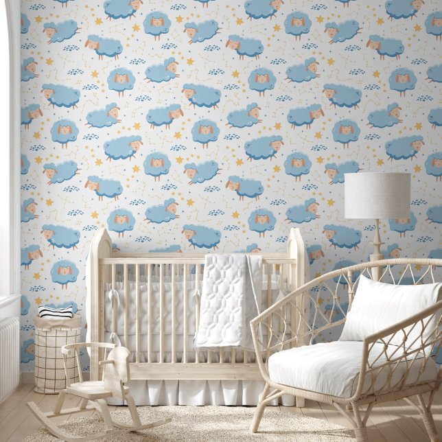 Cute Sheep Pattern Nursery Wallpaper (Kids)
