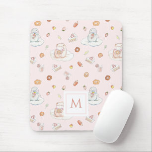 Cute Sheep & Penguin Sweets Pattern Pink Monogram Mouse Mat