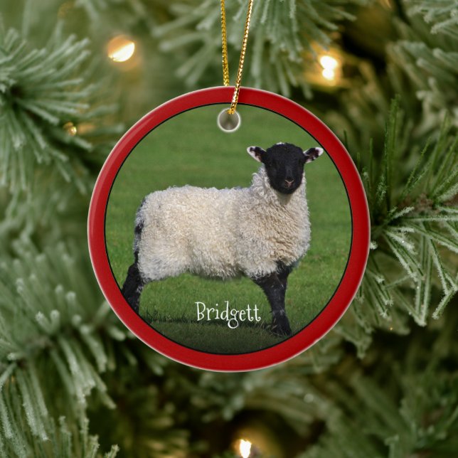 Cute Sheep Personalised Ceramic Ornament (Tree)