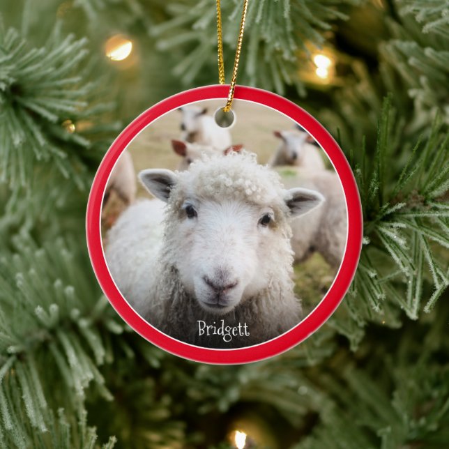 Cute Sheep Personalised Ceramic Ornament (Tree)