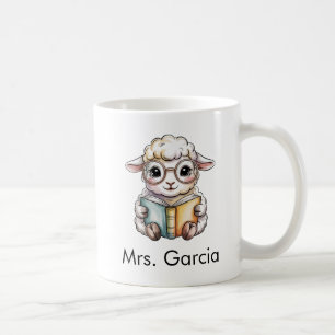 Cute Sheep Reading a Book Custom Coffee Mug