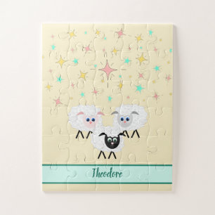 Cute Sheep & Stars Monogrammed Childrens Puzzle