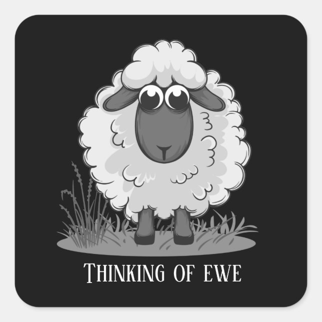 cute sheep thinking you add text  square sticker (Front)