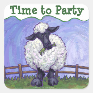 Cute Sheep Time to Party Square Sticker