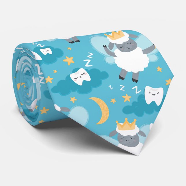 Cute Sheep Tooth Fairy Dentist Hygienist  Tie (Rolled)