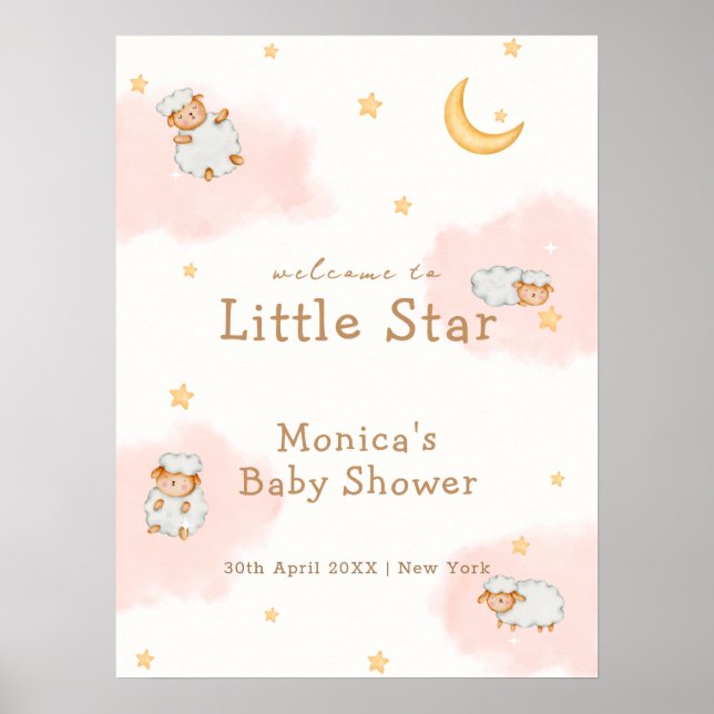 Cute Sheep Twinkle Twinkle Baby Shower Welcome Poster (Front)