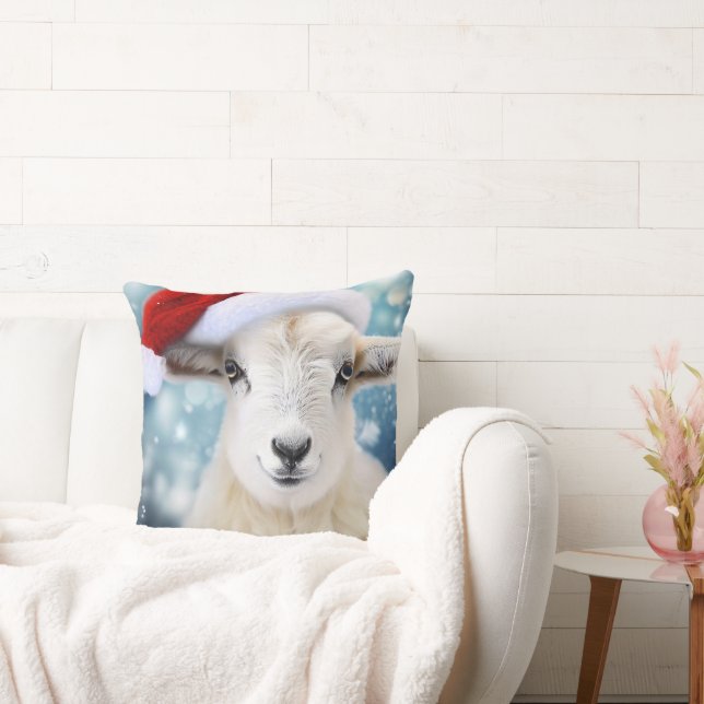 Cute Sheep Wearing Red Hat Christmas Cushion (Couch)