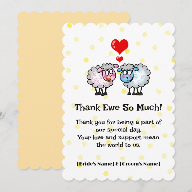 Cute Sheep Wedding Thank You Card (Front/Back)