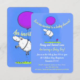 Cute sheep with balloon cartoon baby shower invitation