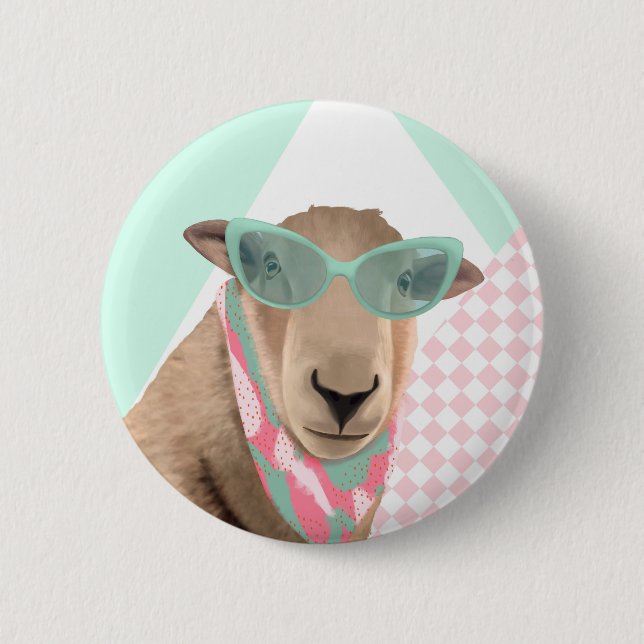 Cute Sheep With Glasses  6 Cm Round Badge (Front)